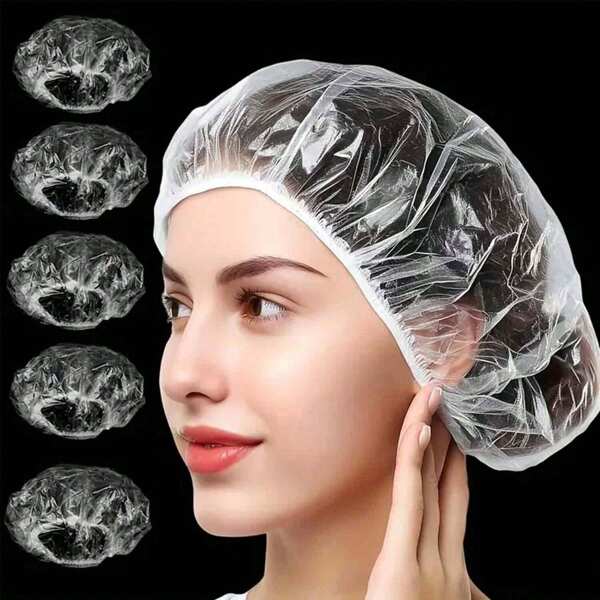 Touca de banho descartável, 50/100 peças/conjunto, touca de banho impermeável e elástica, touca de banho grossa e super grande de alta elasticidade, capa para tingimento de cabelo, máscara de cabelo e óleo de cabelo, capa para banho e cuidados com os cabelos, fácil de transportar
