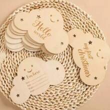 Un conjunto de placa de hito de madera de nube para bebé de 1 a 12 meses, registro del crecimiento del bebé, decoración fotográfica, placas de distancia con doble cara, tarjetas de hito mensual del bebé colgantes, recuerdo grabado con doble cara como accesorio fotográfico