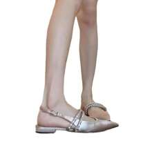 New Pink Open Toe Sandals - Premium - Rhinestone One Strap - Pointed Toe Flat Women's Shoes - Black - View 6