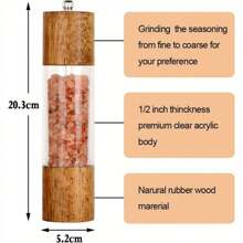 SHEIN X Heather Rae Premium 2-Pack Acrylic Salt And Pepper Mill Set, Manual Wooden Grinders With Adjustable Core - 8-Inch Salt And Pepper Mills Perfect For Birthday Or Christmas Gifts