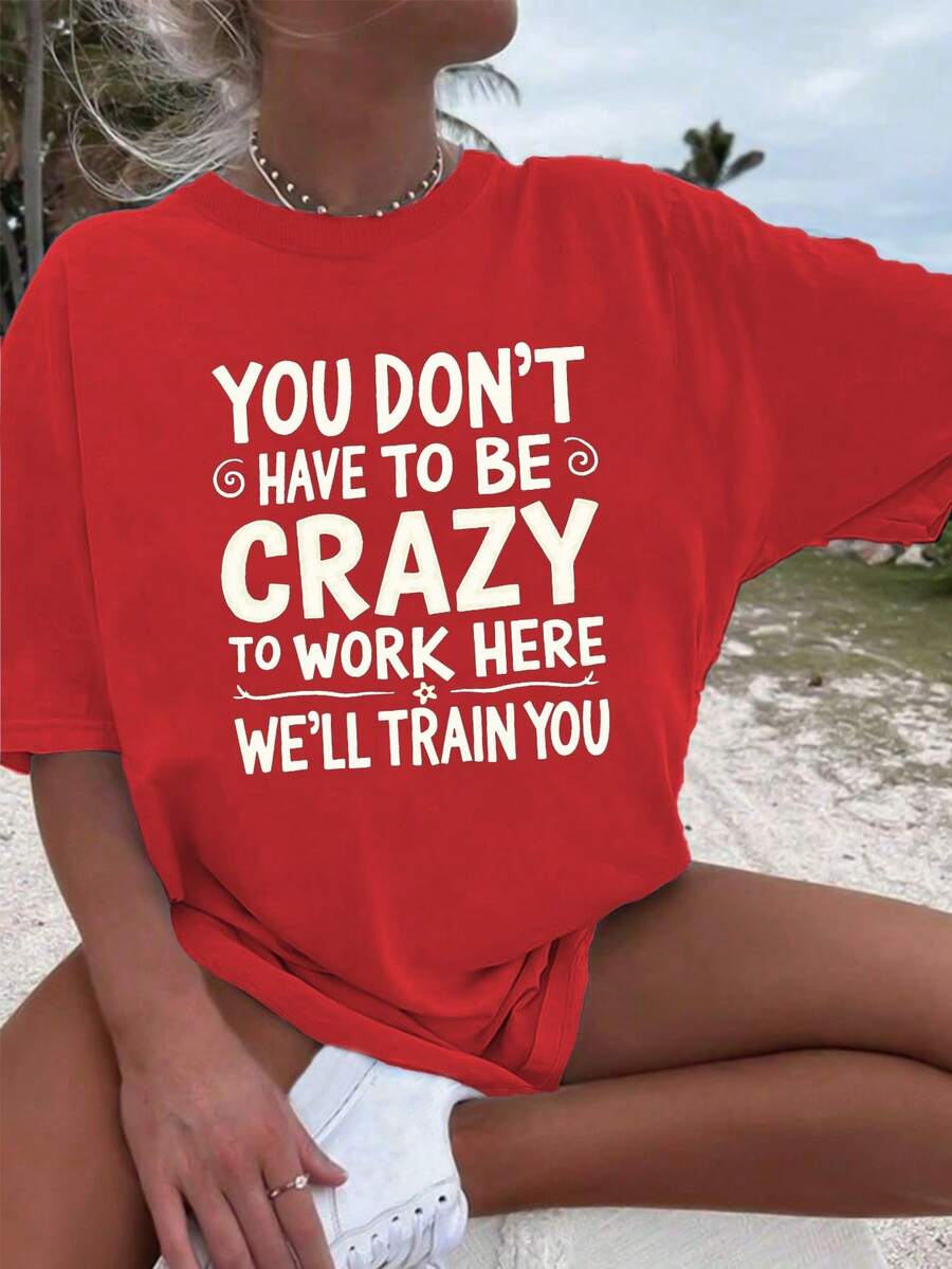 Crazy Train Pure Cotton Women's Fashion T-Shirt - Red - View 1