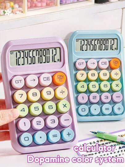 1 pieza Calculadora serie color dopamina, con botones grandes, pantalla de 12 dígitos, material ABS resistente a golpes. Calculadora linda, adecuada para maestros, estudiantes, oficina, útiles escolares, de regreso a la escuela
