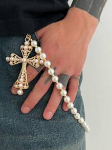 1 Set Sweet Style Pearl & Rhinestone Cross Chain, Rivet Waist Decor Accessories