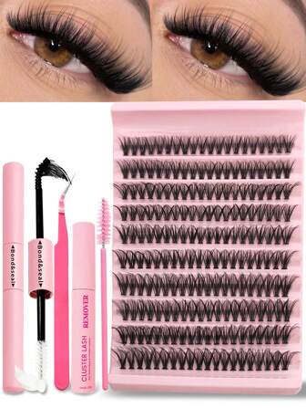 200 件 D 卷单根睫毛簇 40D 8-16 毫米 DIY 睫毛簇自然外观、纤细、持久、防水可重复使用单根分段假睫毛睫毛延长套装带化妆工具粘合和密封、睫毛卸妆液、睫毛镊子和睫毛刷，适合居家自用或外出时用于日常生活、婚礼、约会、派对、音乐节和旅行睫毛簇套装、睫毛、睫毛、假睫毛