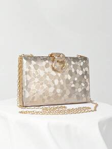 Women Gold Stone Texture Box Clutch Bag, Evening Bag For Wedding, Banquet, Formal Party, Prom - Gold - View 3