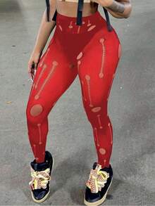 性感内衣高腰不规则镂空撕破紧身裤 - 彩色 - 查看 10