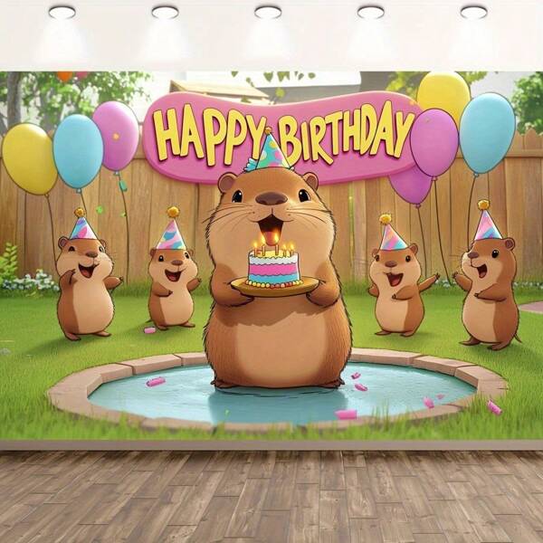 1 stuk Capybara Happy Birthday Achtergrondbanner, Polyestervezel Housewarming Decoratie, Geschikt voor Verhuizingen, Jubilea en Algemene Feesten, Geen Elektriciteit Vereist