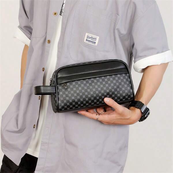 Handtas PU voor heren, portemonnee, polstasje, antidiefstal clutch, tas voor mobiele telefoon, toilettas voor op reis, organizer voor scheerspullen