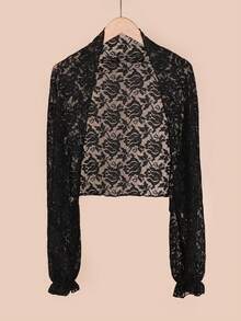 1pc Black Lace Spaghetti Strap Cardigan, Casual Sunscreen Shawl For Driving/Air Conditioned Room