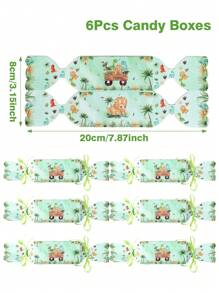6 pièces Boîte-cadeau thème Licorne/Papillon rose violet/Jungle, boîte à bonbons en forme d'oreiller, décorations d'anniversaire, boîte de faveur de fête, boîte d'emballage-cadeau, boîte à gâteaux, boîte de biscuits au chocolat, thème véhicule d'ingénierie/petit éléphant/sirène, fournitures de fête de mariage, cadeaux de baby shower, cadeaux pour invités, emballage cadeau