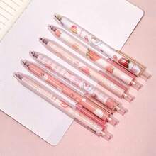 6/10/20支/套随机可爱卡通桃子凝胶笔，可伸缩中性笔适合学生和办公室返校