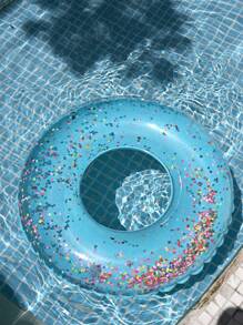 1pc Glitter Flower Inflatable Swimming Ring/Pool Float, Blue/Purple/Yellow, For Water Play And Pool Party