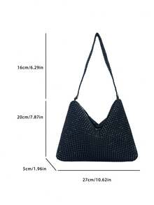 现货 2025 新款跨境水钻结腋下新月包，宝石装饰时尚单肩包派对晚会手拿包 - 黑色 - 查看 3