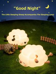 1 pieza Lámpara de noche para decoración de dormitorio infantil, linda lámpara de iluminación LED con forma de oveja, lámpara de mesa decorativa, lámpara de escritorio, luz de animal con sensor para dormitorio, regulable, 3 modos de color cálido, lámpara de mesita de noche/compañero de sueño cómodo y artístico, decoración encantadora para el dormitorio, luz LED perfecta para decoración de fiestas, control táctil de silicona, alimentada por USB, adecuada para habitación infantil, dormitorio, mesa