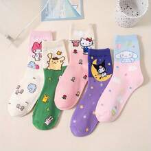 Sanrio 1Pair Sanrio Cute Cartoon Mid-Calf Socks For Women's- Soft, Comfortable Blend For All Seasons