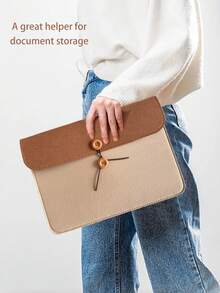 Customized Felt A4 Document Bag With Name Text, Personalized Button File Folder, Customized Name Business Portfolio Briefcase, Button Closure Storage Pouch, Felt Document Bag, Envelope Design, Minimalist Style, Portable Business Vertical Carrying Case,Back To School,School Supplies,Office Decor