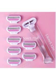 1 个手柄 + 8 个刀片套装女士比基尼手动脱毛工具 3 层不锈钢剃须刀片可更换刀片 - 彩色 - 查看 3