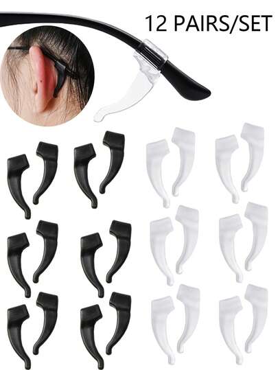 12pcs/Set Silicone Anti-Slip Glasses Accessories, Glasses Leg Holder, Anti-Drop Support Sleeve, Unisex Ear Hooks, Suitable For Eyeglasses, Fashion Glasses And Reading Glasses