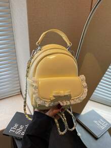Latest Design, Fashion, Exquisite, Mini Backpack, Lace PU Leather, Suitable For Shopping, Dates, Casual Wear, College Style