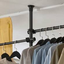 KLS04SCH Adjustable Wardrobe Organizer Clothes Shelf System Hanging Rail Telescopic Storage Sheing Black - Black - View 7