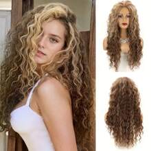 Perruque élégante à vagues pour femmes - Fibre thermorésistante, bonnet rose, densité de 150%, perruque synthétique multifonctionnelle, convient pour le port quotidien, Halloween, cosplay - Perruque bouclée longue de 24 pouces avec raie au centre