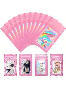 100 piezas Bolsas de joyería reutilizables y selladas, bolsas de sellado automático de colores con efecto láser, bolsas de almacenamiento de joyería, bolsas para regalo de accesorios, bolsas de embalaje sellables