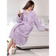 Premium Womens Plush Soft Robe Fluffy, Warm, Fleece Sherpa Shaggy Bathrobe - Lavender - View 5