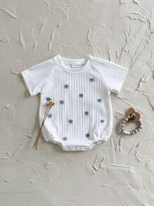 Newborn Baby Girl Sweet Embroidered Ditsy Floral Short Sleeve Romper, Summer