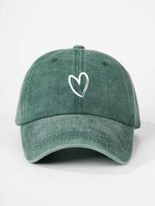 1pc Children's Heart Printed Washed Baseball Cap, Adjustable Outdoor Casual Sun Hat Suitable For Boys And Girls In Spring, Autumn, Travel, Beach