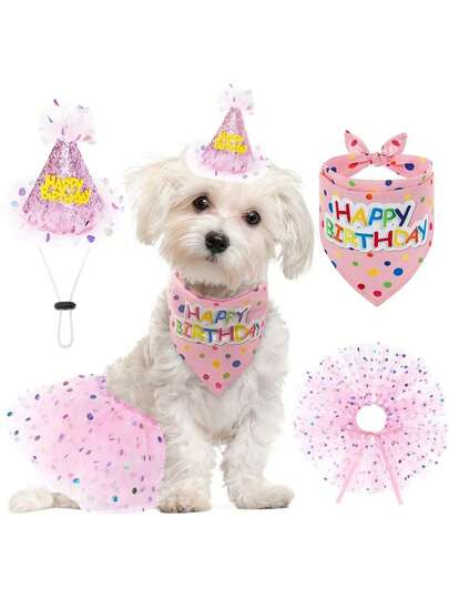 مجموعة 3 قطع لكلب عيد ميلاد تتكون من وشاح وقبعة وفستان، إمدادات حفلة عيد ميلاد جرو، طقم تنورة توتو جميلة لكلاب صغيرة ومتوسطة وكبيرة الحجم