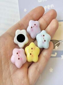 5pcs Cute Star-Shaped Magnetic Fridge Magnets- Pastel Colors With Smiling Faces, Plastic, Ideal For Home