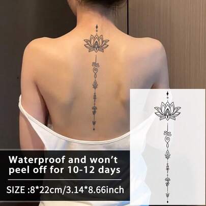 1 件梵天图腾临时纹身半永久纹身防水防汗持续 1-2 周逼真草本汁防摩擦不反光仿黑色假纹身男女适用纹身贴纸适用于手臂、胸部、腿部、腹部、腰部、手指、颈部、脊柱、现代人体艺术