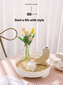 Decorative Tray, Coffee Table Tray, Round Tray, For Home Decoration, Bathroom Counter Tray, Perfume Storage Box, Suitable For Dining Table, Dressing Table, Kitchen For Women Storage Organizer Travel Essentials Back To School Dormitory Storage