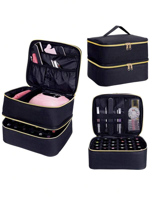 Nagellack Organizer, handgehaltener doppellagiger Kosmetik Organisator, Tragetasche für Mädchen und Frauen, Nagelkunst, ätherisches Öl, Kosmetik Set für den täglichen Gebrauch, Make-up Tasche, Aufbewahrung, Schminkorganizer Makeup Etui, Kulturbeutel, Organisierer für Make Up