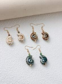 Handmade Stone Beads, Stainless Steel Fish Hook, Ocean Series Earrings, Ceramic Seashell Earrings For Women