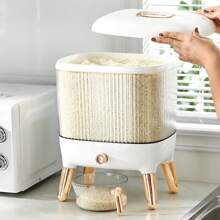 1 pezzo Dispenser di riso da 25 libbre, grande contenitore per grani con coperchio, cilindro dosatore, impermeabile, dispenser di cereali per uso domestico, per fagioli, mais, soluzione elegante per il bancone della cucina - Risparmia tempo e fatica con il dosaggio facile