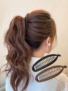 2pcs/Set Simple Matte Solid Color Fish Scale Hair Clips, Elegant Vertical Ponytail Banana Hair Clips, Casual PP(Polypropylene) Ponytail Clips For Daily Commute, Gentle On Hair Claw Clips Hair Claws Hair Barrettes