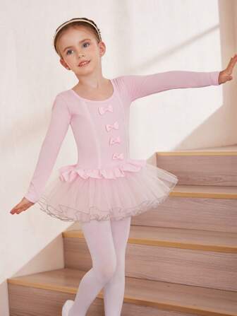 Vestido tutú de ballet para niñas, disfraz de baile con body de manga larga para niñas pequeñas