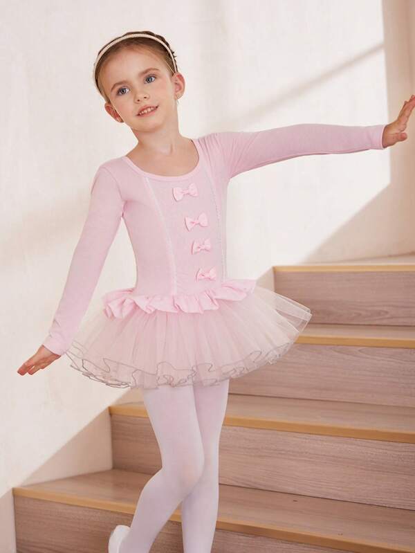 Vestido tutú de ballet para niñas, disfraz de baile con body de manga larga para niñas pequeñas