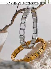 1PC Gold Plated 18k Stainless Steel Elastic Bracelet, Can Be Freely Matched With Patchwork Men's Bracelet. Suitable For Daily Wear