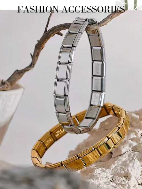 1PC Gold Plated 18k Stainless Steel Elastic Bracelet, Can Be Freely Matched With Patchwork Men's Bracelet. Suitable For Daily Wear