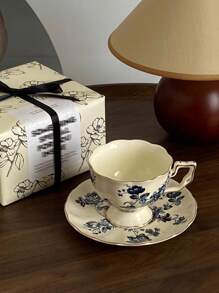 1 Pezzo Tazza da caffè e piattino in ceramica semplice e floreale, coppia di tazze di lusso leggere per uso domestico e in ufficio, per il tè del pomeriggio, adatto come regalo e decorazione per occasioni speciali