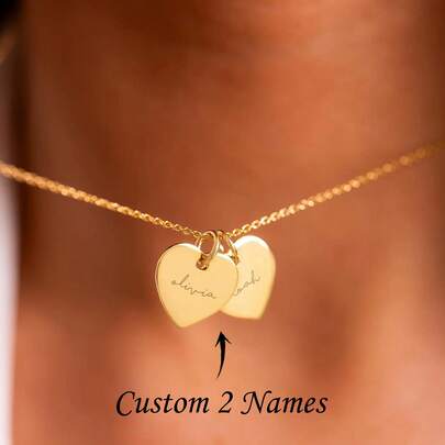 Personalised Double Heart Name Necklace Couples Jewellery Gift For Her Wedding Gift Jewelry Anniversary Valentine's Day Gift For Girlfriend Husband Wife Christmas Gift For Men Personalized Gifts, Anniversary Gift, Christmas Gift,Delicate Romance