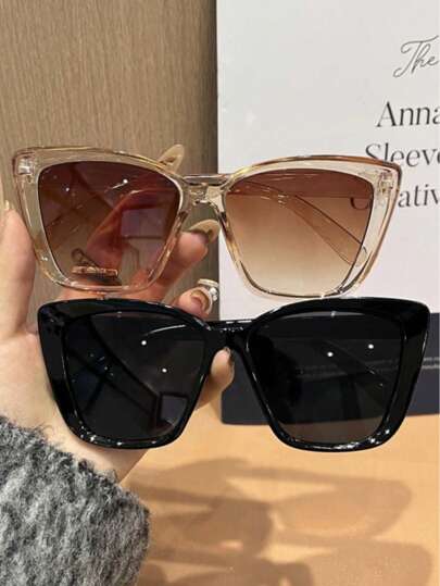 2 piezas Gafas de estilo ojo de gato con armazón de PC y lentes de colores, adecuadas para mujeres - Ideal para vacaciones, decoración de fiestas, accesorios de playa