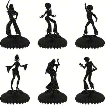 Set de 6 piezas Decoración de mesa estilo disco de los 70 con destellos, decoraciones hexagonales para fiesta de música, decoración de mesa para boda, compromiso, cumpleaños y pastel