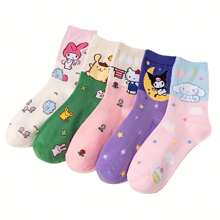 Sanrio 1Pair Sanrio Cute Cartoon Mid-Calf Socks For Women's- Soft, Comfortable Blend For All Seasons