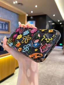 1 pieza Funda protectora para teléfono celular con diseño de flores de hilo de color crema, compatible con Apple 16/16e, Redmi, Infinix, OPPO, VIVO, Realme, a prueba de agua, a prueba de golpes y resistente a los arañazos - Negro - Ver 3