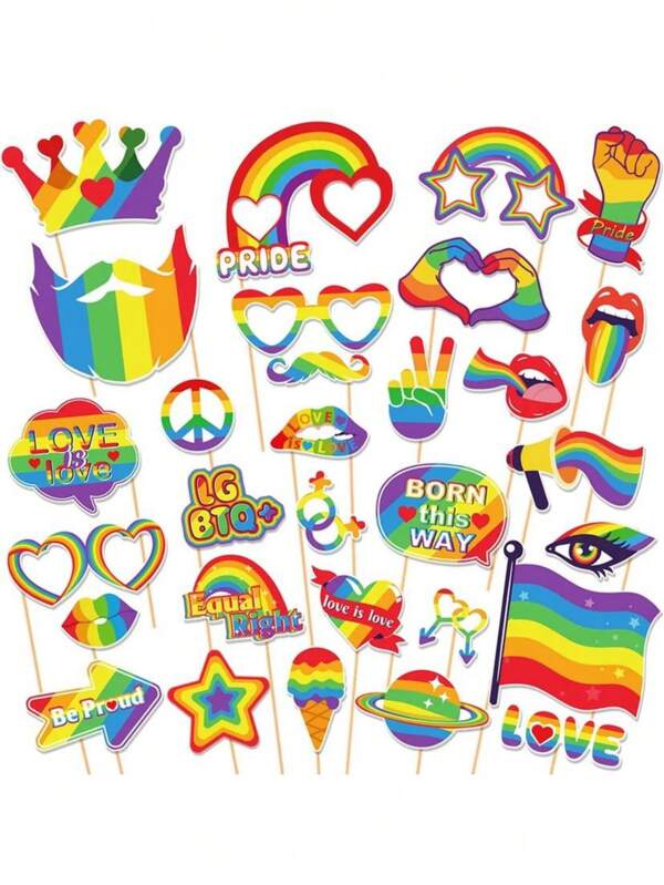 Geometrisches Muster Lässig Pappthema Party Fotografie Requisiten, Abschlussfeier Dekorationen für Abschlussjahr 2025, Regenbogen Pride Juni Pride LIEBE Party Dekorationen, modisches Hawaii-Thema Party lustige Fotografie Requisiten und Party-Zubehör