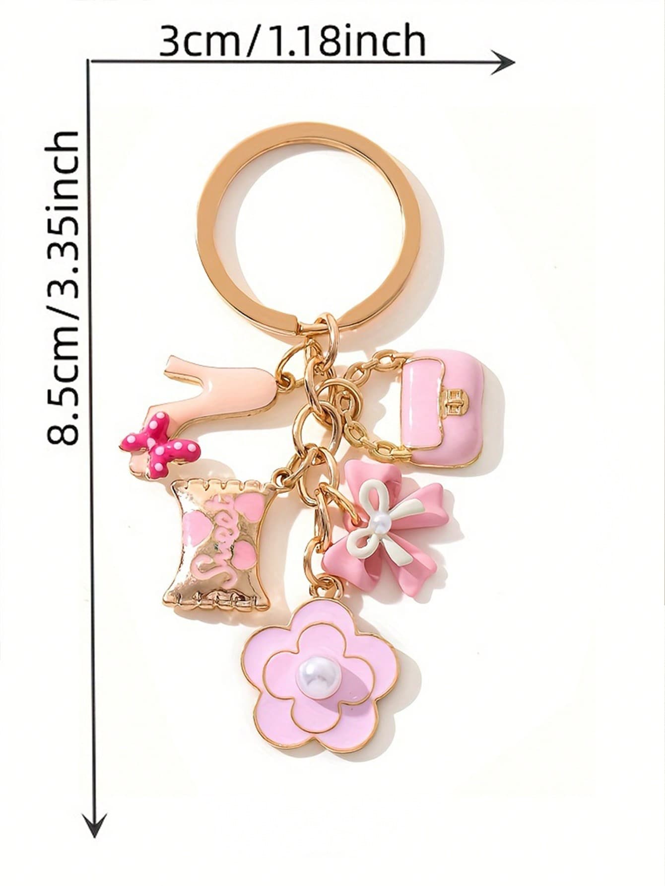 سلسلة مفاتيح زهرية معدنية صغيرة وردية اللون
