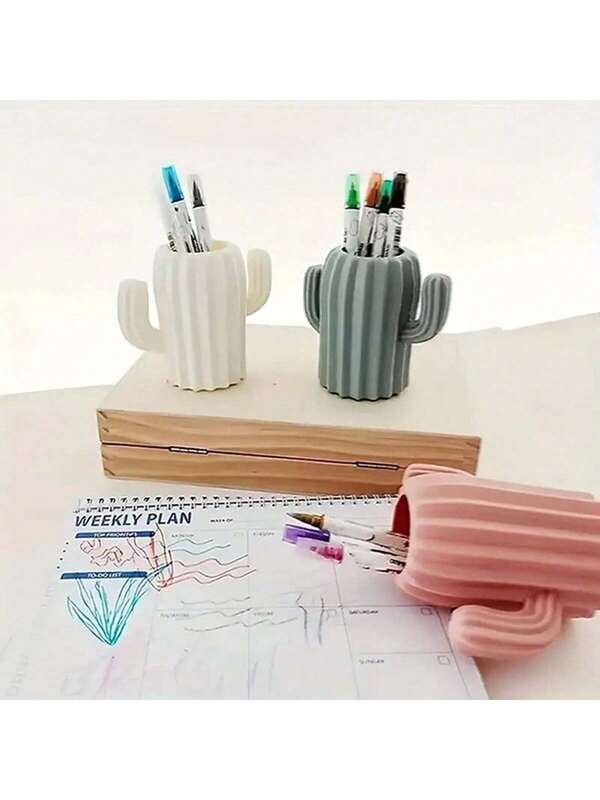 1 pieza Soporte de lápiz en forma de cactus adorable, organizador de escritorio lindo para lápices, accesorio decorativo encantador para el hogar, la escuela y la oficina al volver a clases
